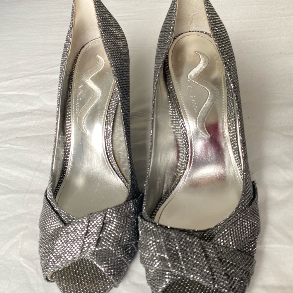 Nina Shimmering Silver Heels